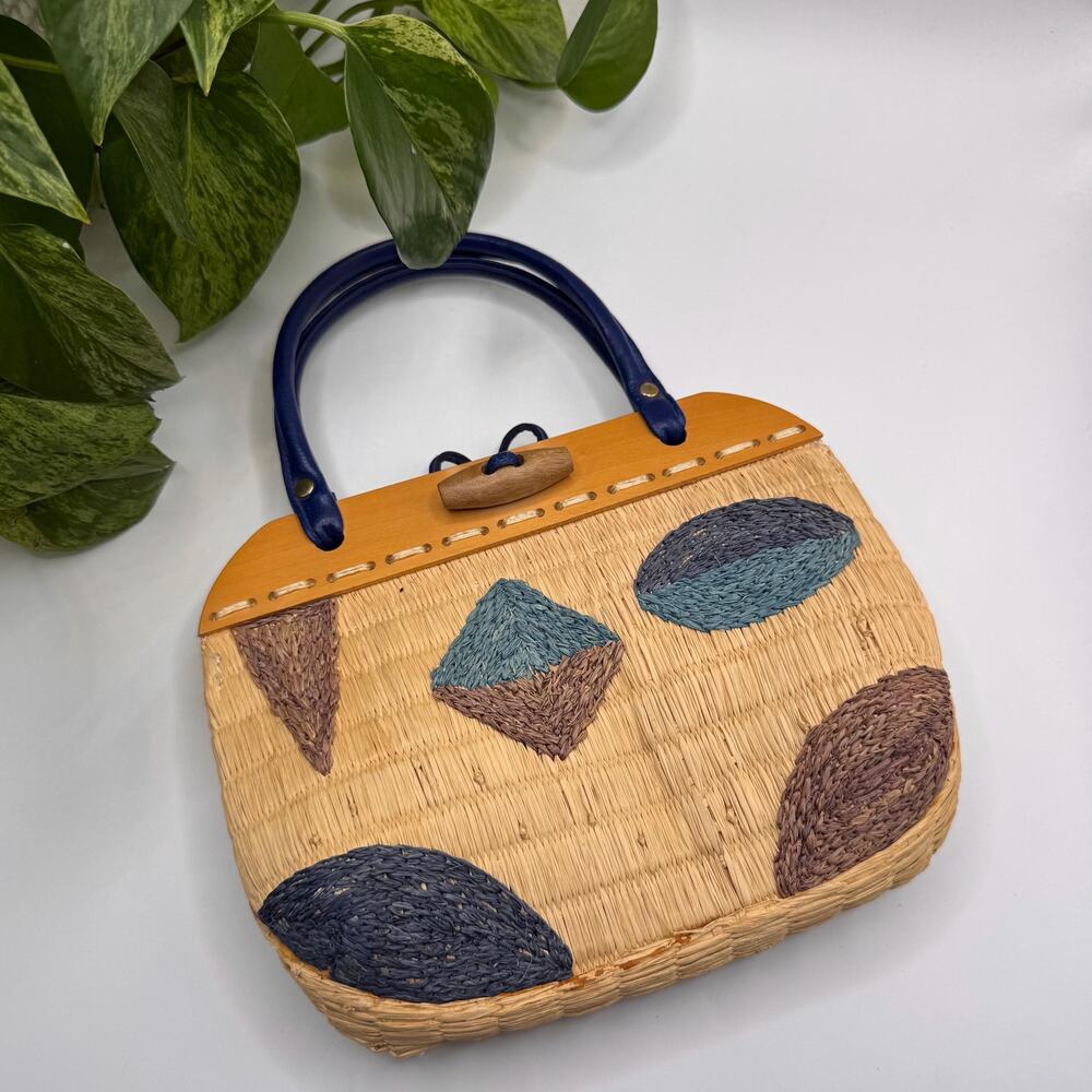 Rare Anna Sui Original Sample Runway Showroom Straw Handbag Boho Y2K Wood Frame